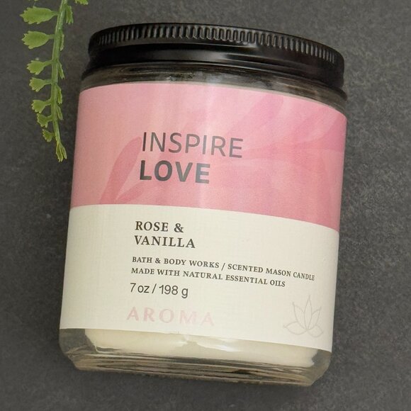 BBW Inspire Love Rose & Vanilla Bath & Body Works Single Wick Candle - Picture 5 of 10